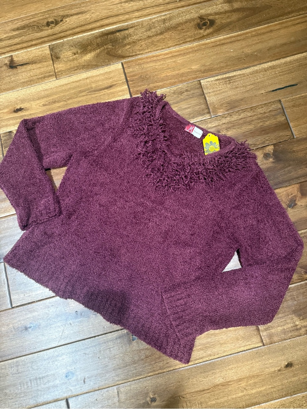 JM Collection Plush V-Neck Sweater in Plum
